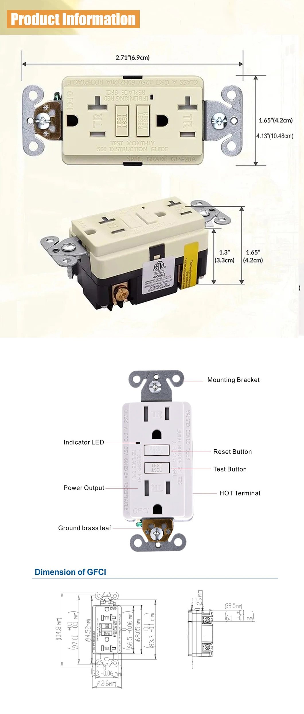 American High Quality 20A GFCI with Light Indicator UL/ETL Listed